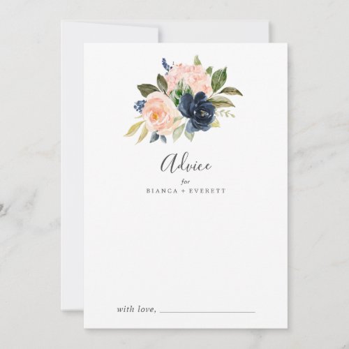 Blush and Navy Flowers  White Wedding Advice Card