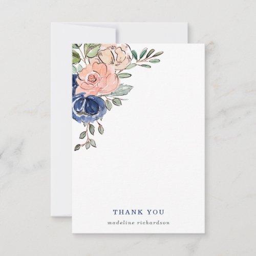 Blush and Navy Hand Painted Floral Thank You Card