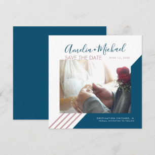Blush and Navy Lines Save the Date Photo Card
