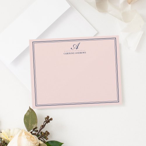 Blush and Navy Script Monogram Stationery Cards