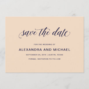 Blush and Navy Typography Wedding Save the Date