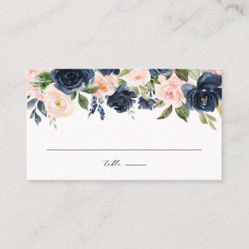 Blush and Navy Watercolor Floral Garland Wedding Place Card
