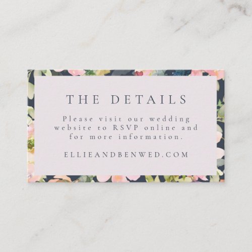 Blush and Navy Watercolor Floral Wedding Website Enclosure Card