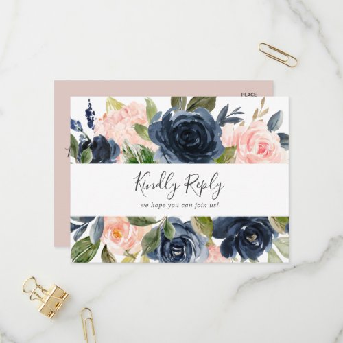 Blush and Navy  White Song Request RSVP Postcard