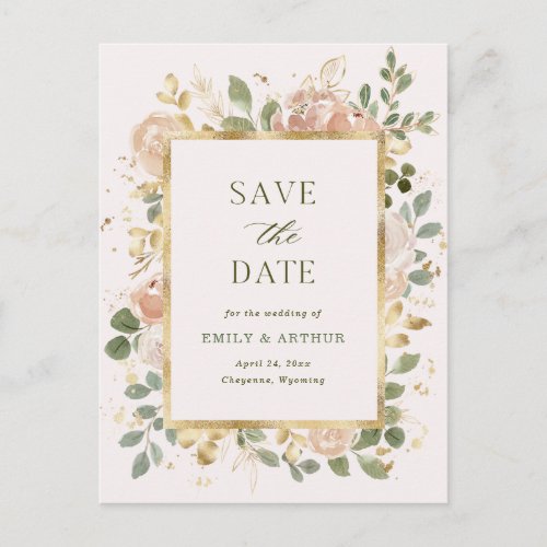 Blush and Neutral Floral  Wedding Save the Date Postcard