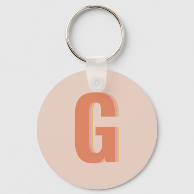 Blush and Orange Retro Typography Monogram Initial Keychain