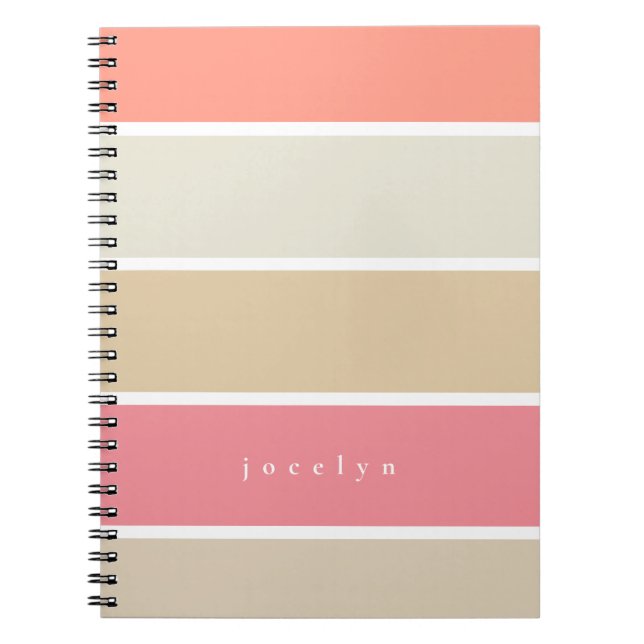 Blush and Peach Color Block Monogrammed Girly Notebook (Front)