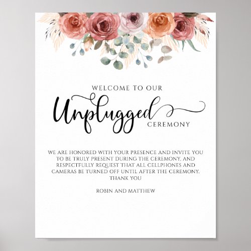 Blush and Peach Floral Unplugged Ceremony Sign
