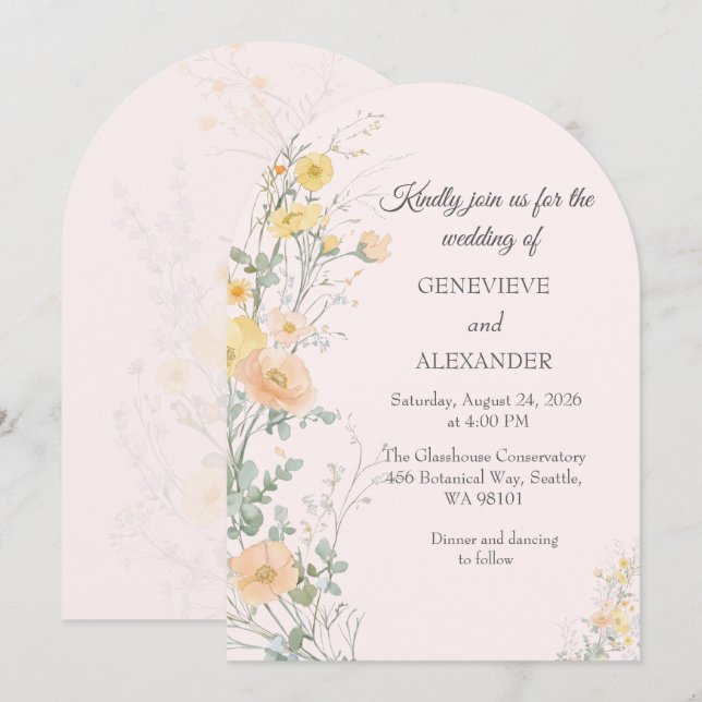 Blush and Peach Wildflower Arch Wedding Invitation (Front/Back)