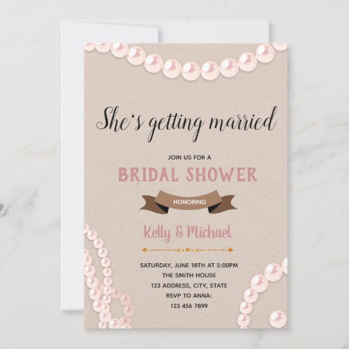 Blush and pearl bridal shower theme invitation