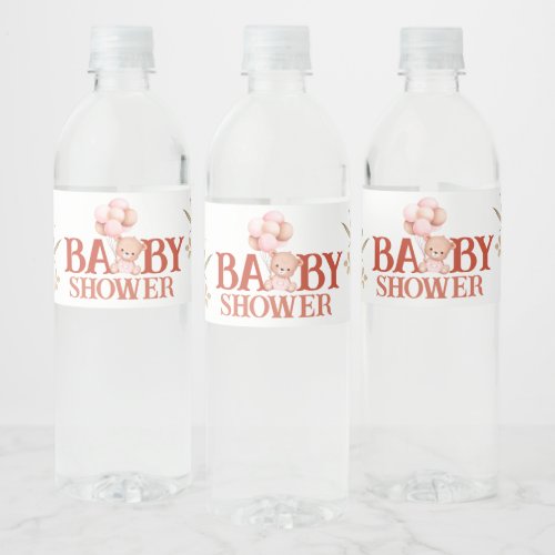 Blush and Pink Bear Baby Shower Water Bottle Label