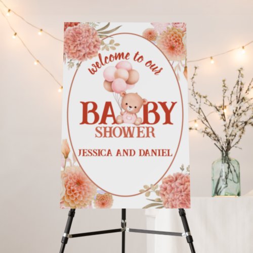 Blush and Pink Bear Baby Shower Welcome Sign