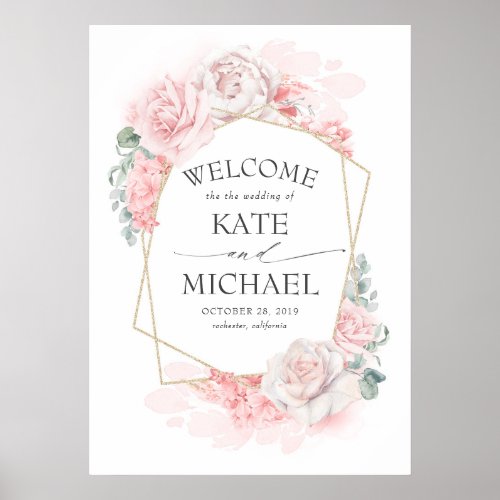 Blush and Pink Floral Wedding Welcome Poster