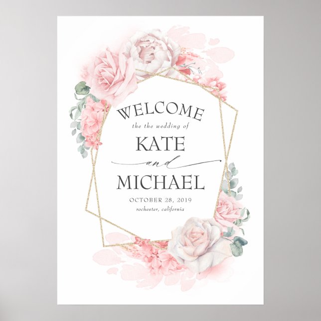 Blush and Pink Floral Wedding Welcome Poster (Front)