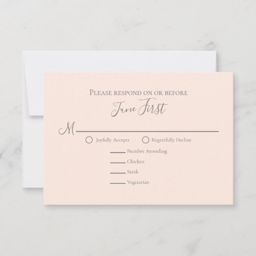Blush and Pink Foliage Wedding Meal Choice RSVP Card