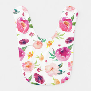 Blush and Pink Watercolor Peonies Pattern Baby Bib