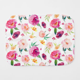 Blush and Pink Watercolor Peonies Pattern Burp Cloth