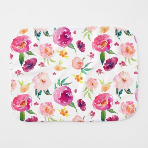 Blush and Pink Watercolor Peonies Pattern Burp Cloth