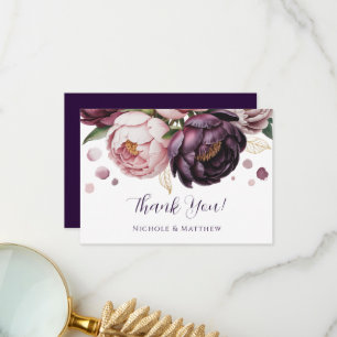 Blush and Plum Peony Floral Wedding  Thank You Card