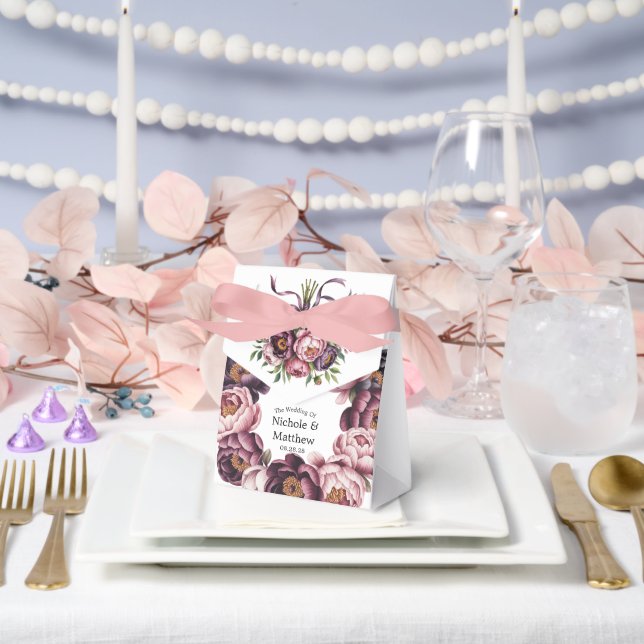 Blush and Plum Peony Wreath Wedding  Favor Boxes (Wedding)