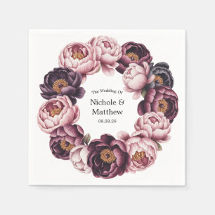 Blush and Plum Peony Wreath Wedding Favor Napkins