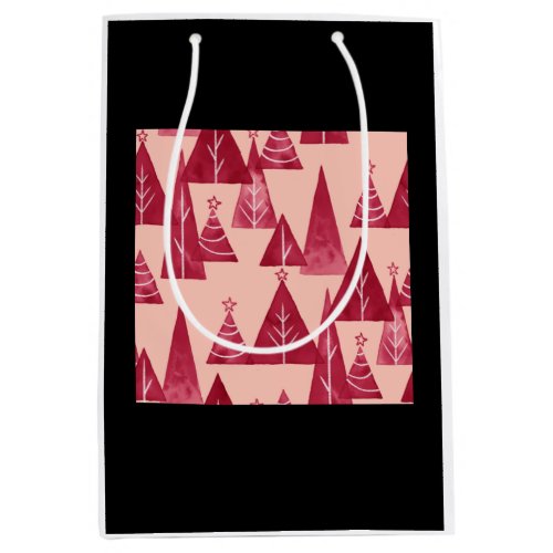 Blush and Red Watercolor Christmas Trees   Medium Gift Bag