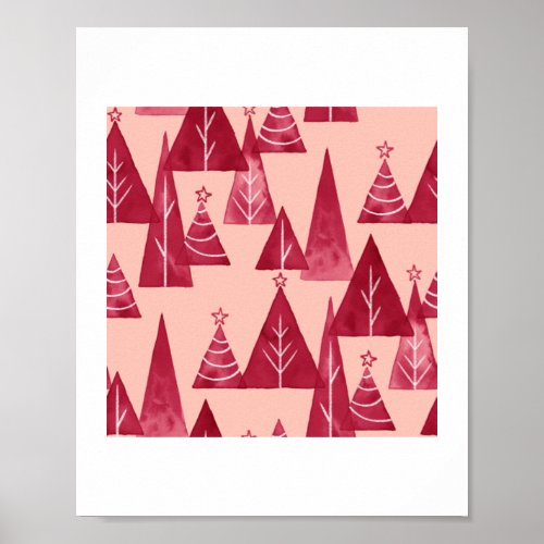 Blush and Red Watercolor Christmas Trees   Poster