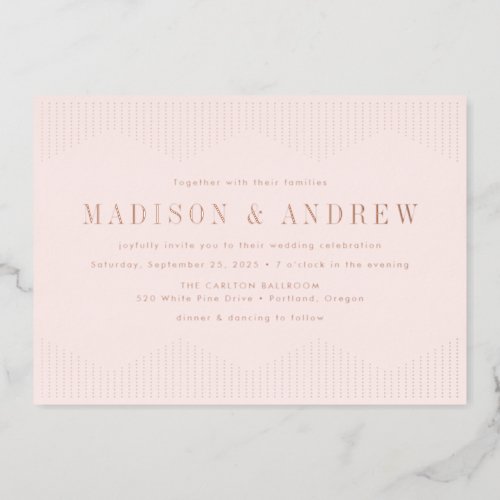 Blush and Rose Gold Dotted Deco Wedding Foil Invitation
