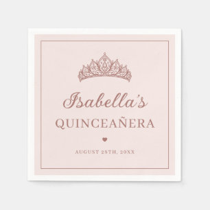 Blush and Rose Gold Elegant Tiara Quinceañera Napkins