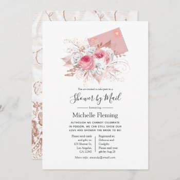 Blush And Rose Gold Floral Bridal Shower By Mail Invitation by partypeeps at Zazzle