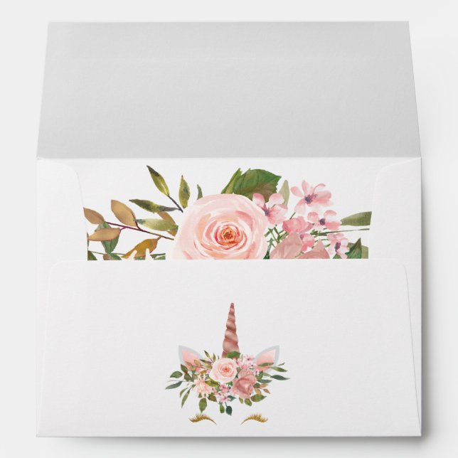 Blush and Rose Gold Floral Unicorn Baby Shower Envelope (Back (Bottom))
