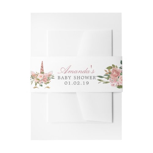 Blush and Rose Gold Floral Unicorn Baby Shower Invitation Belly Band