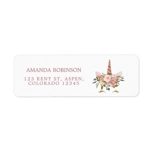 Blush and Rose Gold Floral Unicorn Baby Shower Label