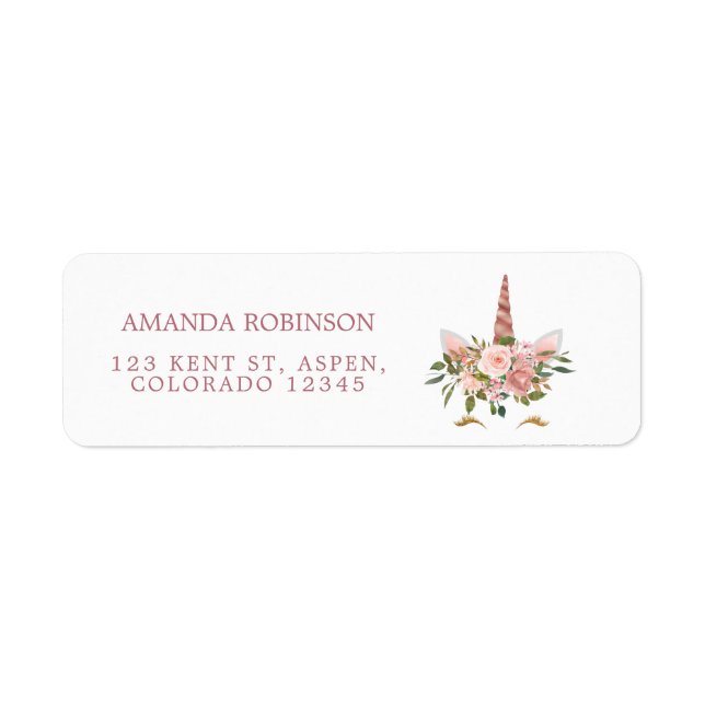 Blush and Rose Gold Floral Unicorn Baby Shower Label (Front)