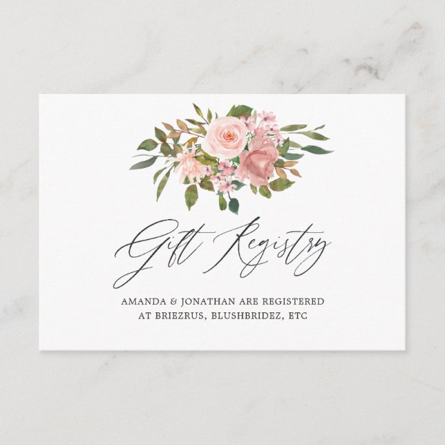 Blush and Rose Gold Floral Wedding Gift Registry Enclosure Card (Front)