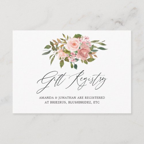 Blush and Rose Gold Floral Wedding Gift Registry Enclosure Card