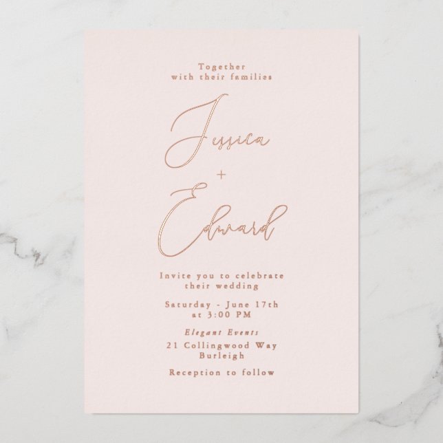 Blush and Rose Gold Foil Wedding Invitation (Front)