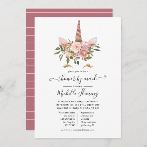 Blush and Rose Gold Unicorn Baby Shower by Mail Invitation