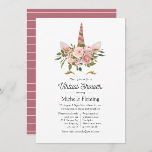 Blush and Rose Gold Unicorn Virtual Baby Shower Invitation