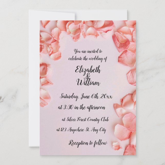 Blush and Rose Petals  Invitation (Back)
