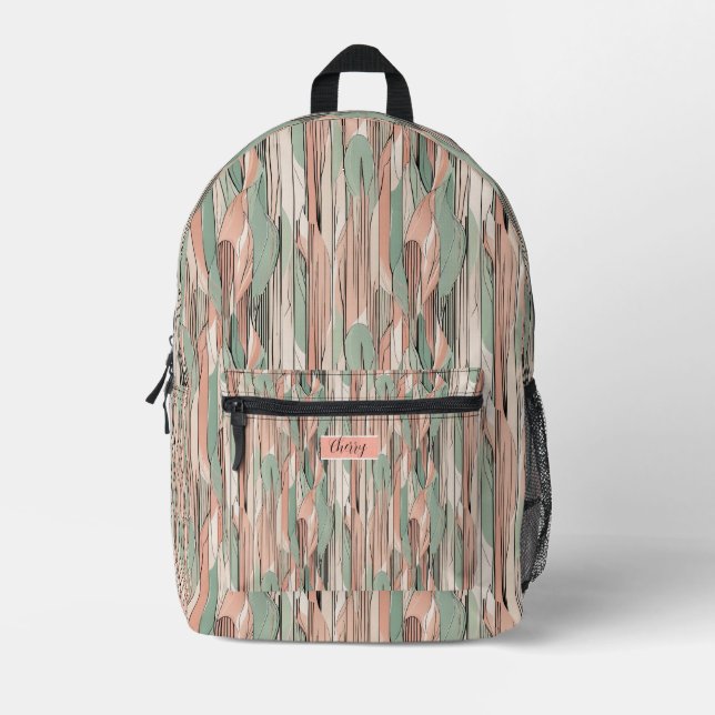 Blush and Sage Abstract Stripes Printed Backpack (Front)