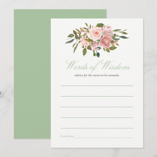 Blush and Sage Baby Shower Advice for Mom Invitation (Front/Back)