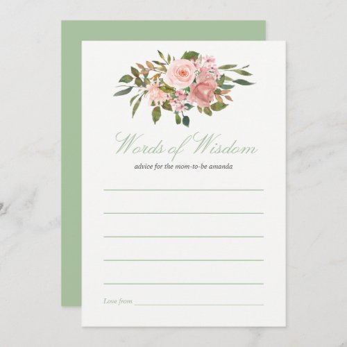 Blush and Sage Baby Shower Advice for Mom Invitation