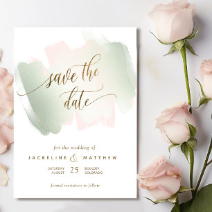 Blush and Sage Brush Strokes, Minimal Wedding Save The Date