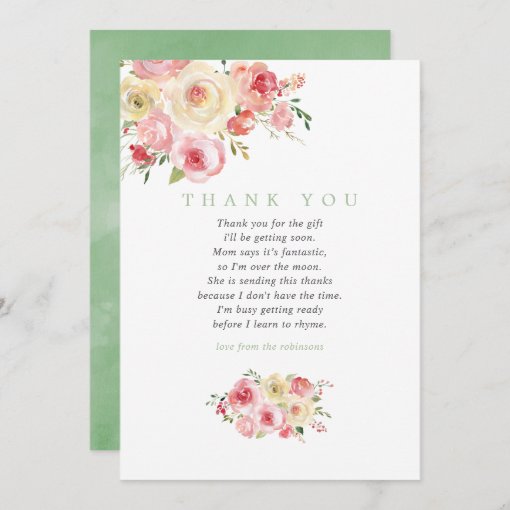 Blush and Sage Floral Baby Shower Thank You | Zazzle