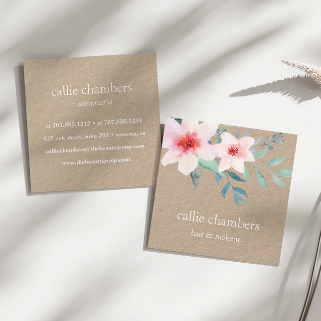 Blush and Sage Floral Kraft Square Business Card (Creator Uploaded)