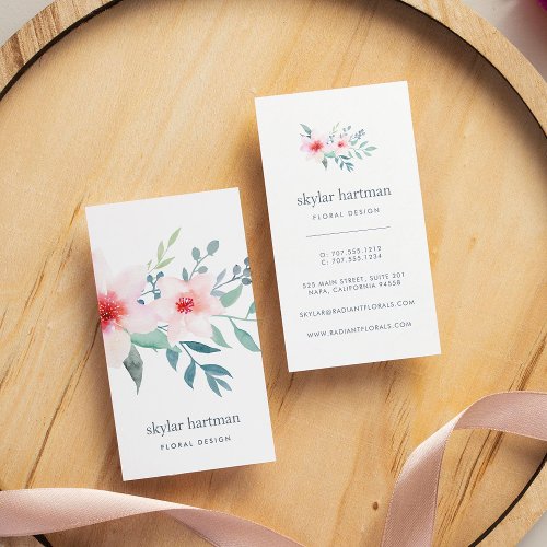 Blush and Sage Floral  Vertical Business Card