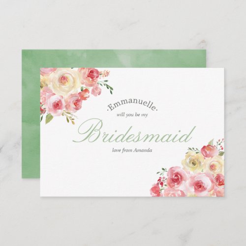 Blush and Sage Floral Wedding Be my Bridesmaid Invitation