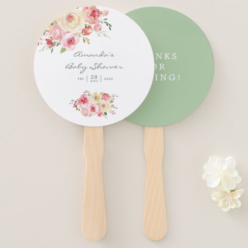 Blush and Sage Green Floral Baby Shower Hand Fan