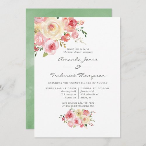 Blush and Sage Green Floral Rehearsal Dinner Invitation